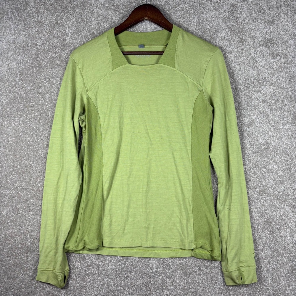 FLAWS Smartwool Womens Merino Wool Base Layer Long Sleeve Top Lime Green Large